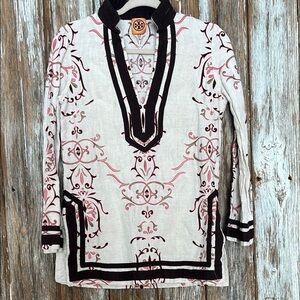 Tory Burch Embroidered Tunic - Black and Pink